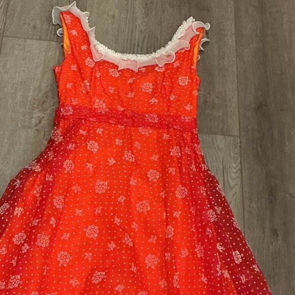 Nadine Vintage 60s 70s Red White Lace Ruffle Formal Prom Prairie Dress Size 5 - Picture 7 of 16